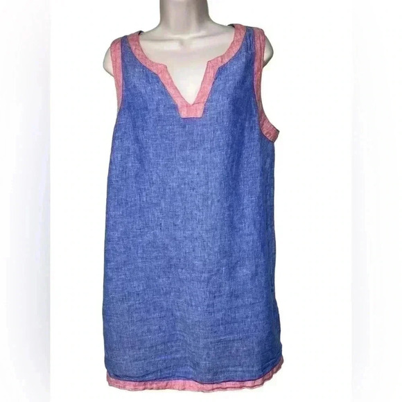Sigrid Olsen Linen Shift Dress Womens medium Blue Pink Short Casual Sleeveless - Picture 1 of 10